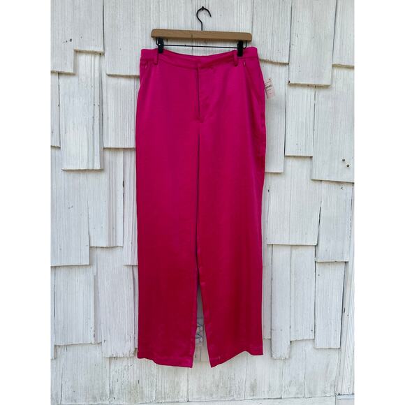 NWT Good American Washed Satin Wide Leg Pants‎ High Waist Love Potion Pink 12/31 - Picture 2 of 9
